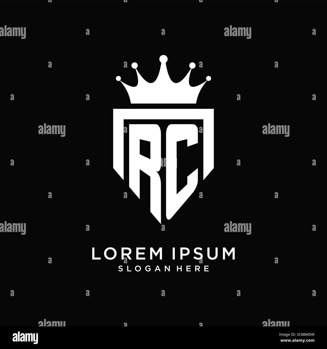 Letter RC logo monogram emblem style with crown shape design template vector graphic vector graphic Stock Vector