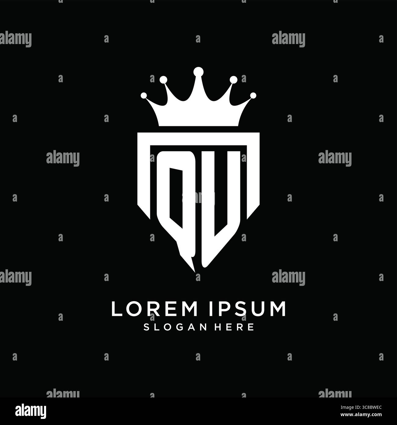 Letter QU logo monogram emblem style with crown shape design template vector graphic vector graphic Stock Vector