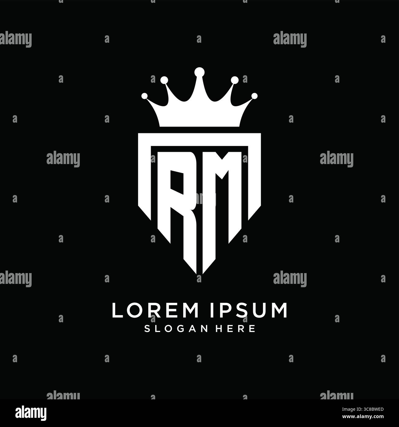 Letter RM logo monogram emblem style with crown shape design template vector graphic vector graphic Stock Vector