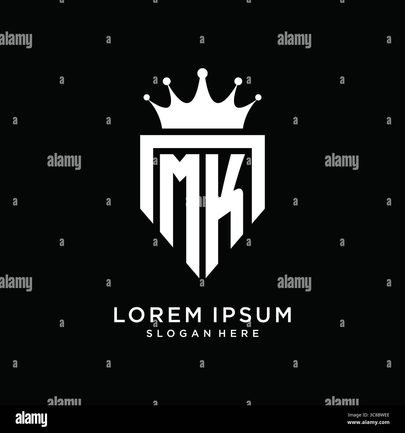 Letter MK logo monogram emblem style with crown shape design template vector graphic vector graphic Stock Vector