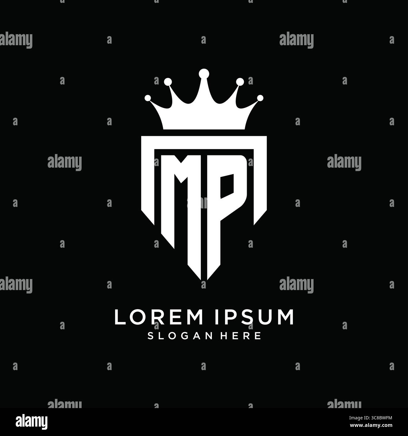 Letter MP logo monogram emblem style with crown shape design template vector graphic vector graphic Stock Vector