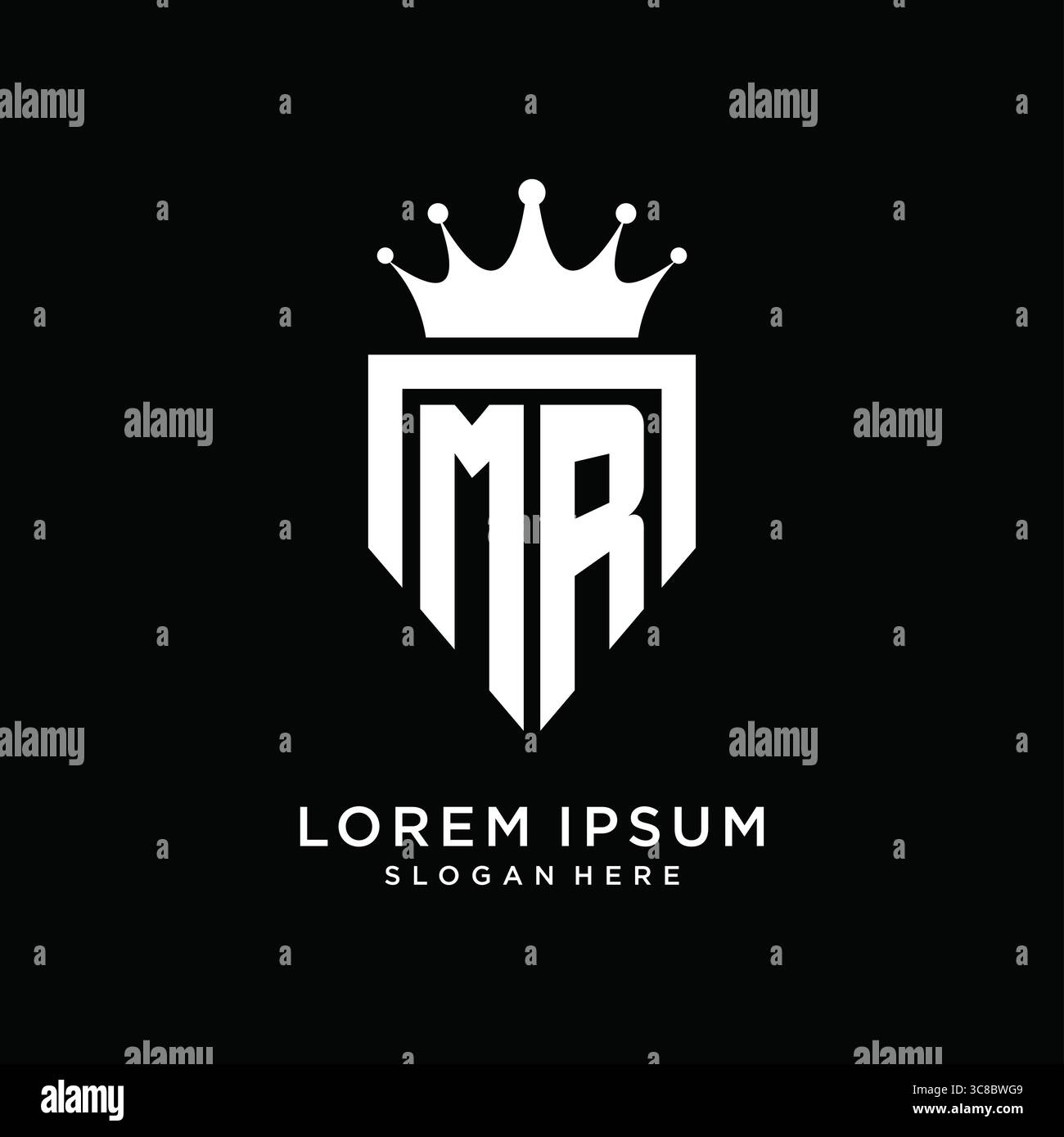 Letter MR logo monogram emblem style with crown shape design template vector graphic vector graphic Stock Vector