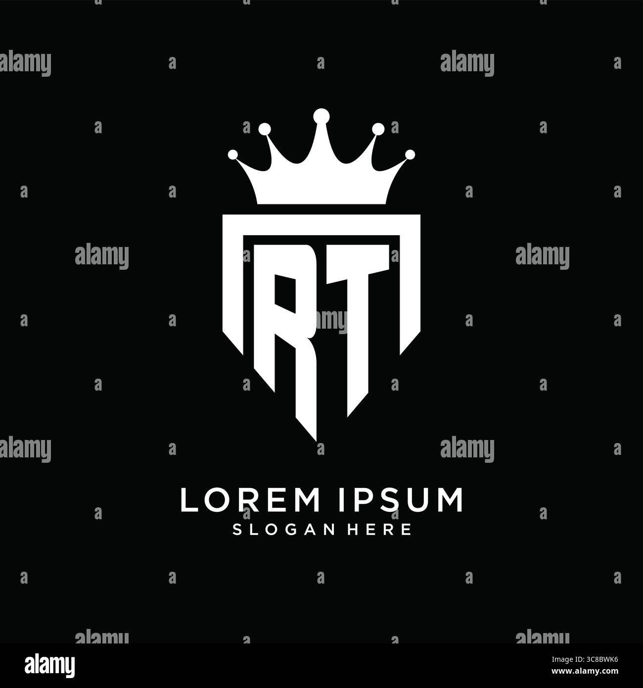 Letter RT logo monogram emblem style with crown shape design template vector graphic vector graphic Stock Vector