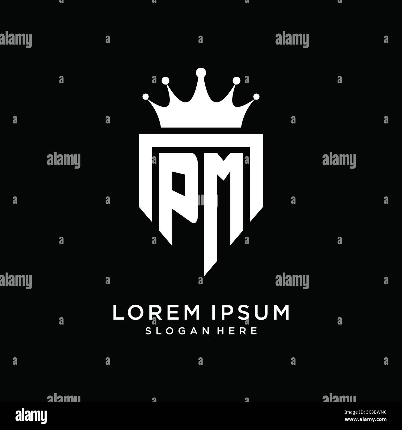 Letter PM logo monogram emblem style with crown shape design template vector graphic vector graphic Stock Vector
