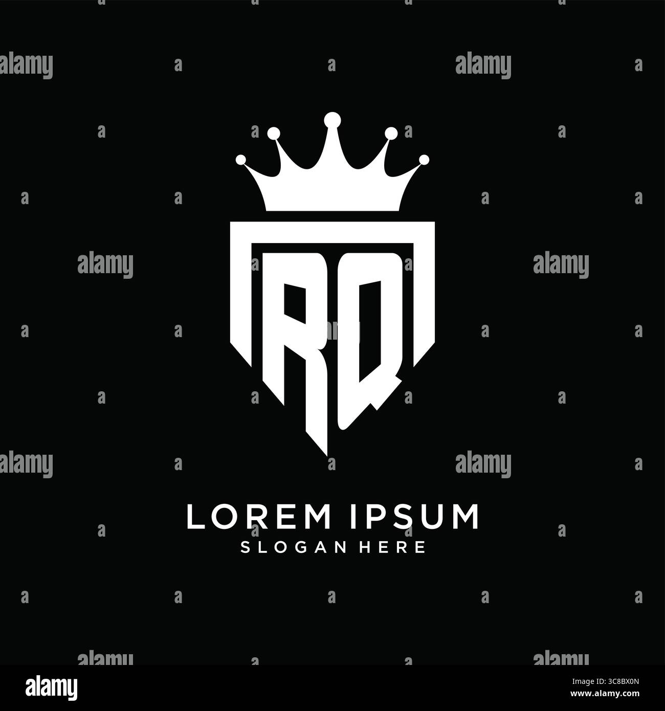 Letter RQ logo monogram emblem style with crown shape design template ...