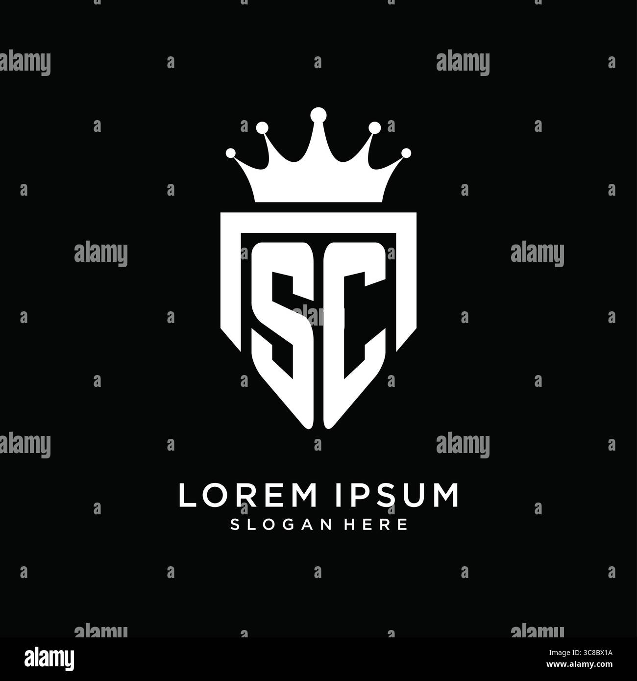Letter SC logo monogram emblem style with crown shape design template vector graphic vector graphic Stock Vector
