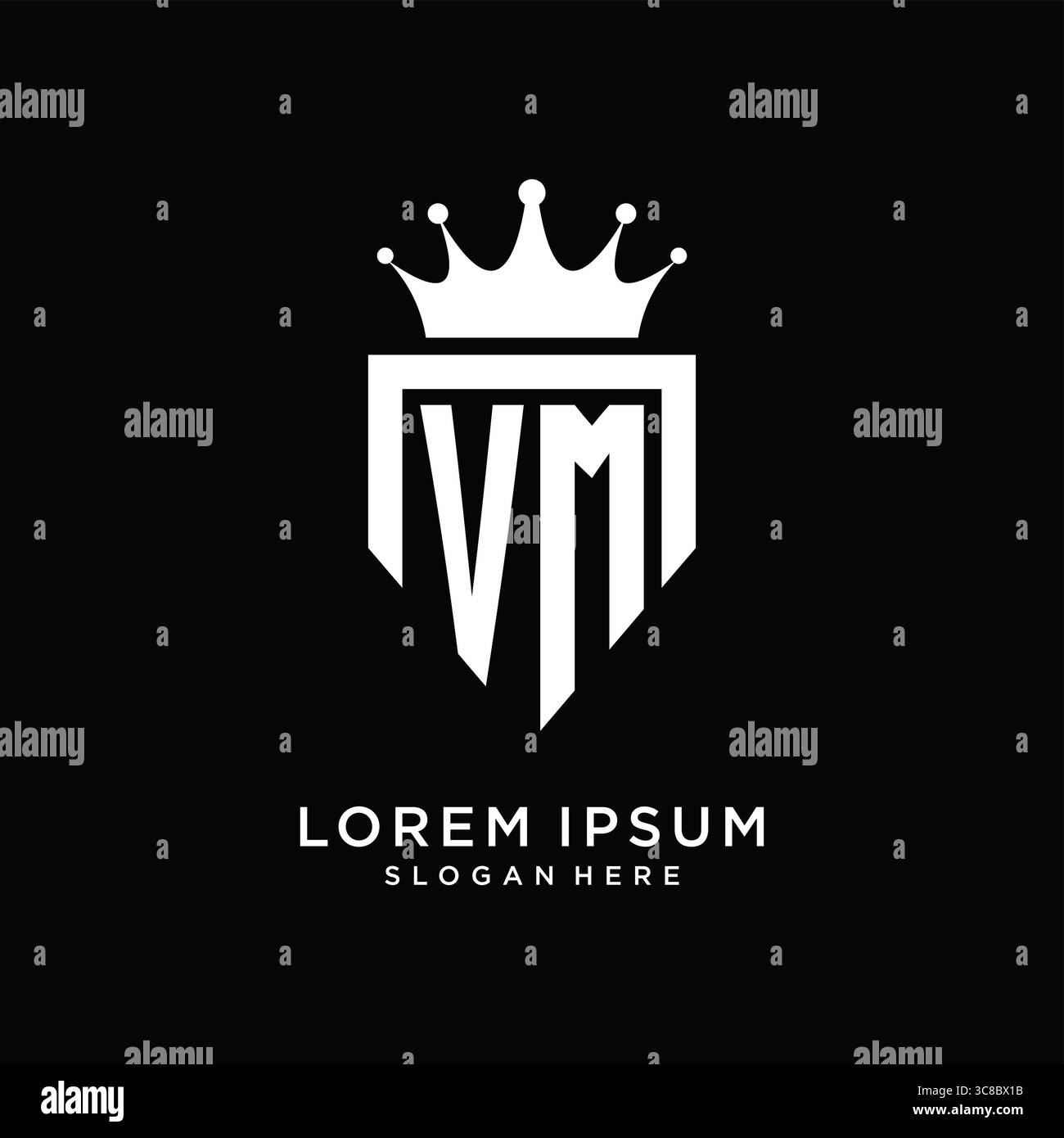 Letter VM logo monogram emblem style with crown shape design template vector graphic vector graphic Stock Vector