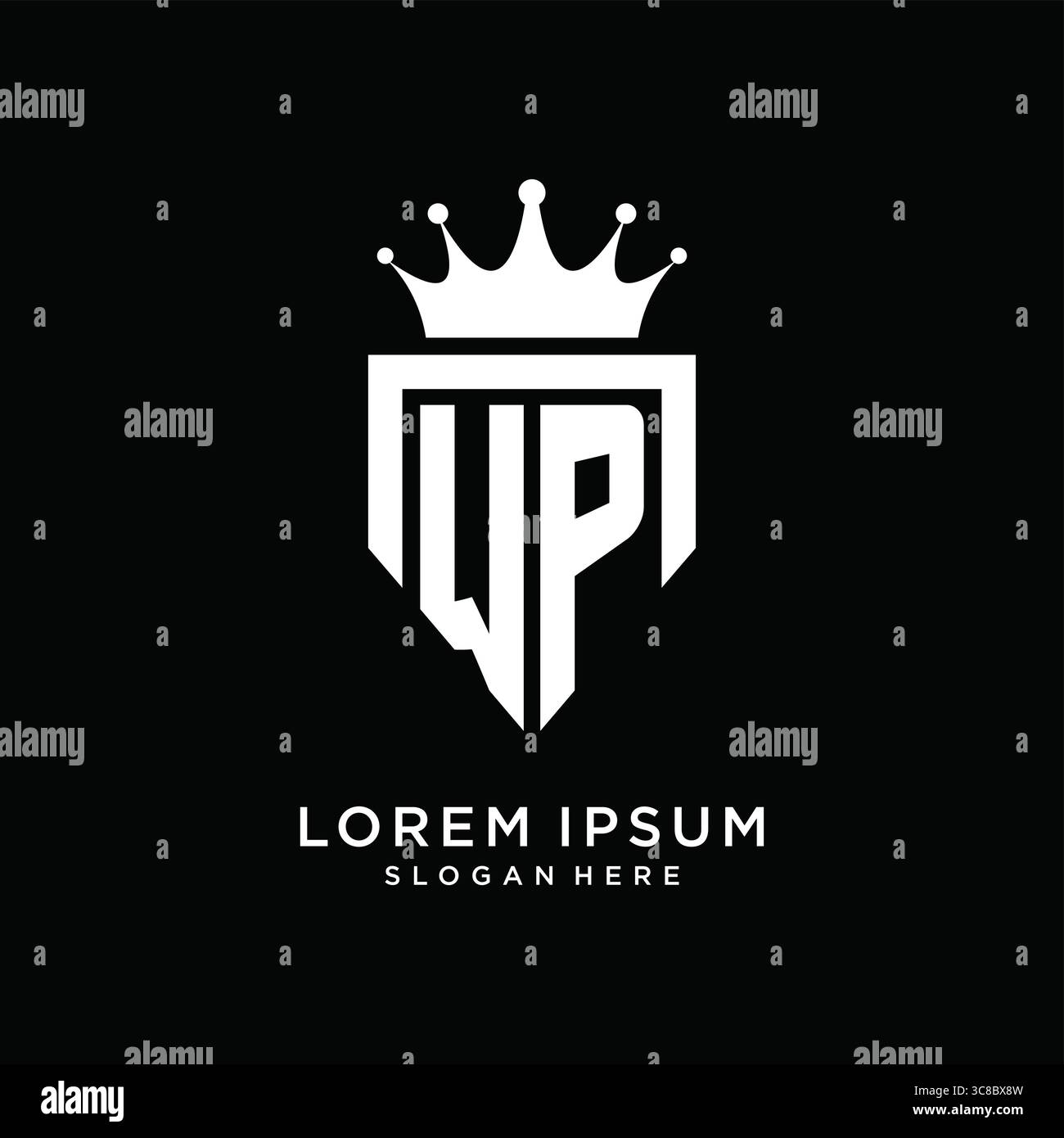Letter WP logo monogram emblem style with crown shape design template vector graphic vector graphic Stock Vector