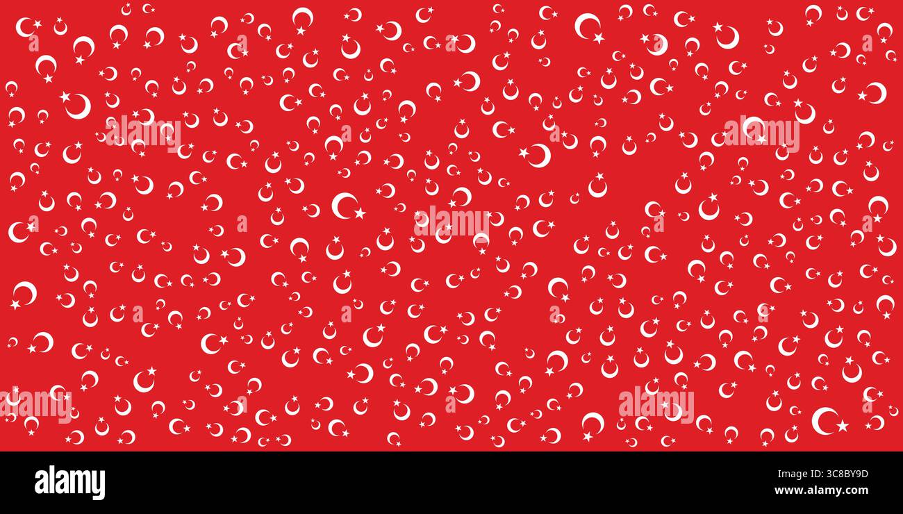 Seamless Turkish Flag Pattern on Red Background. Stock Vector