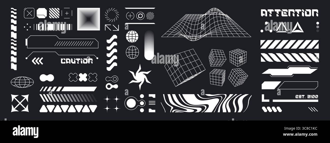 Cyberpunk HUD design elements in white on black - futuristic interface ...