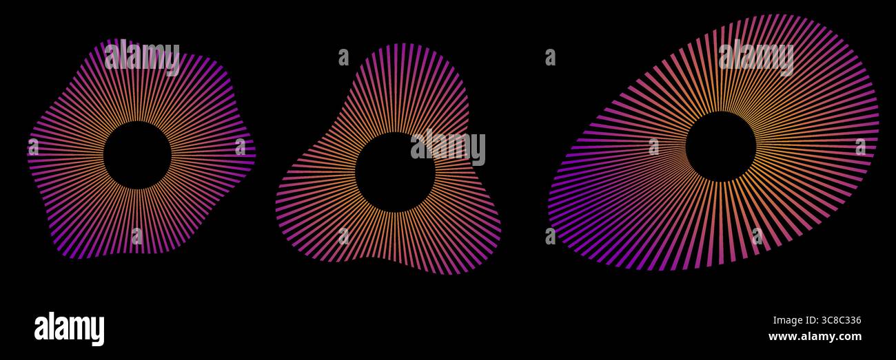 Abstract ripple icon set with concentric broken circles. Vibration ...