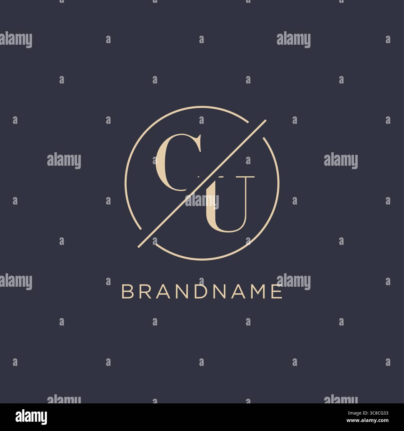 Initial letter CU logo with simple circle line elegant look monogram logo style vector graphic Stock Vector