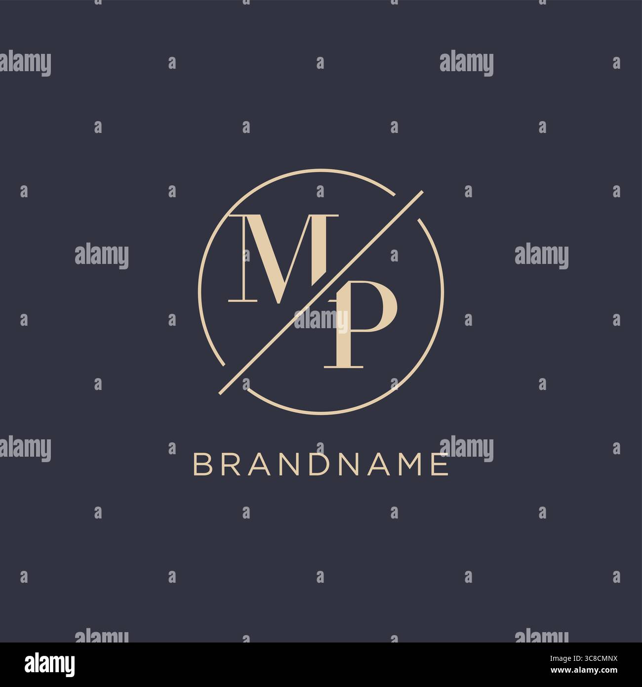 Initial letter MP logo with simple circle line elegant look monogram logo style vector graphic Stock Vector