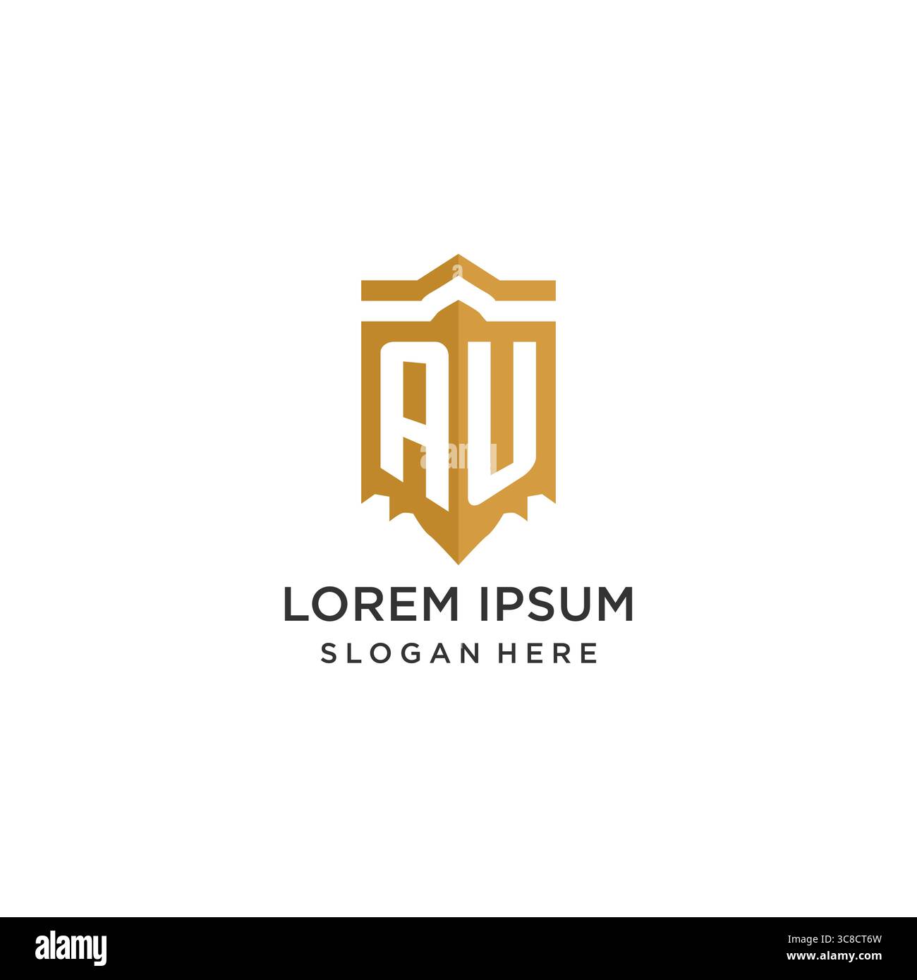 Monogram AU logo with shield geometric shape, elegant luxury initial logo design vector graphic Stock Vector
