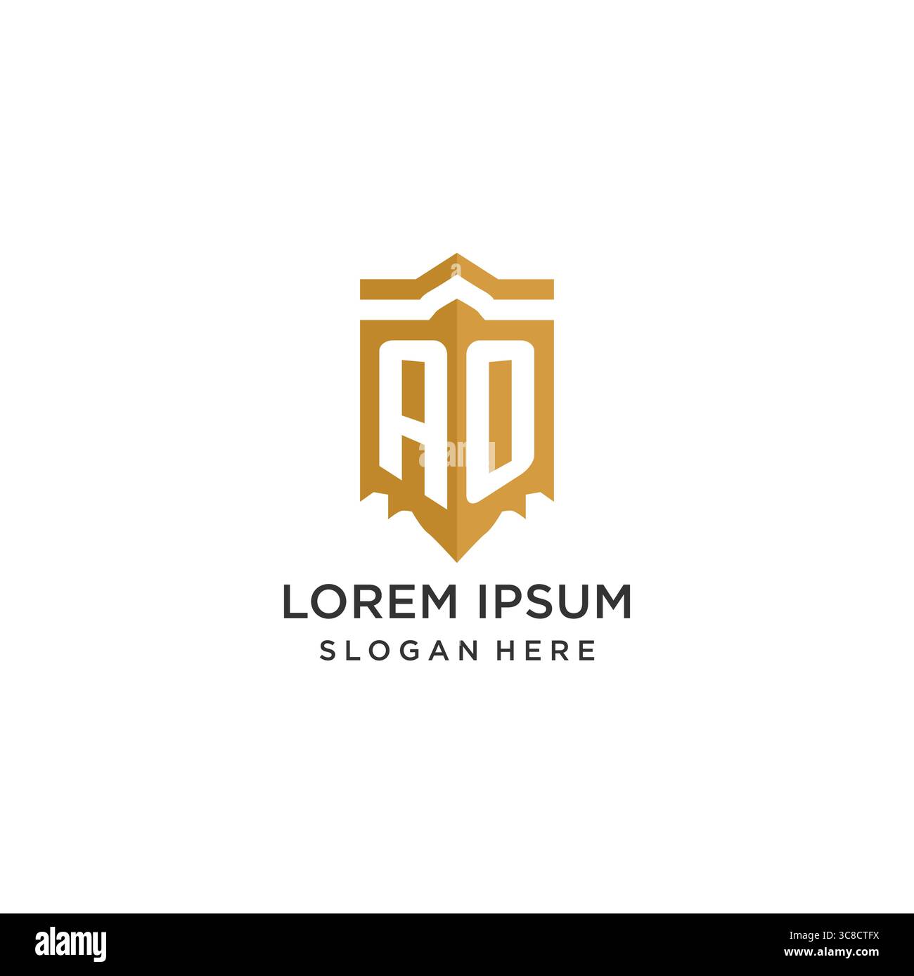 Monogram AO logo with shield geometric shape, elegant luxury initial logo design vector graphic Stock Vector