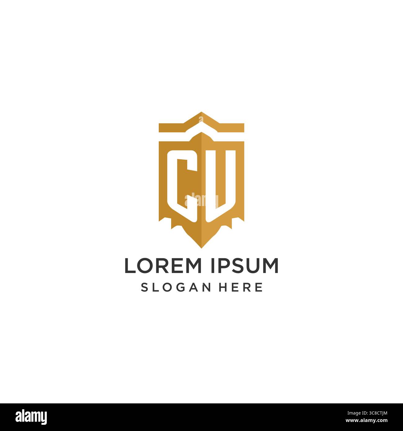 Monogram CU logo with shield geometric shape, elegant luxury initial logo design vector graphic Stock Vector
