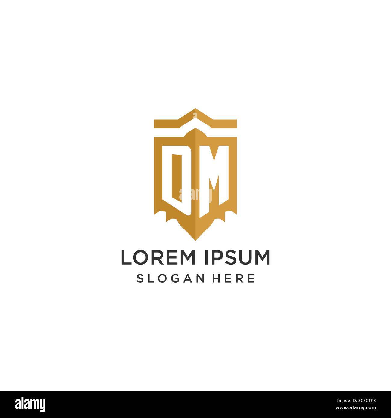 Monogram DM logo with shield geometric shape, elegant luxury initial logo design vector graphic Stock Vector
