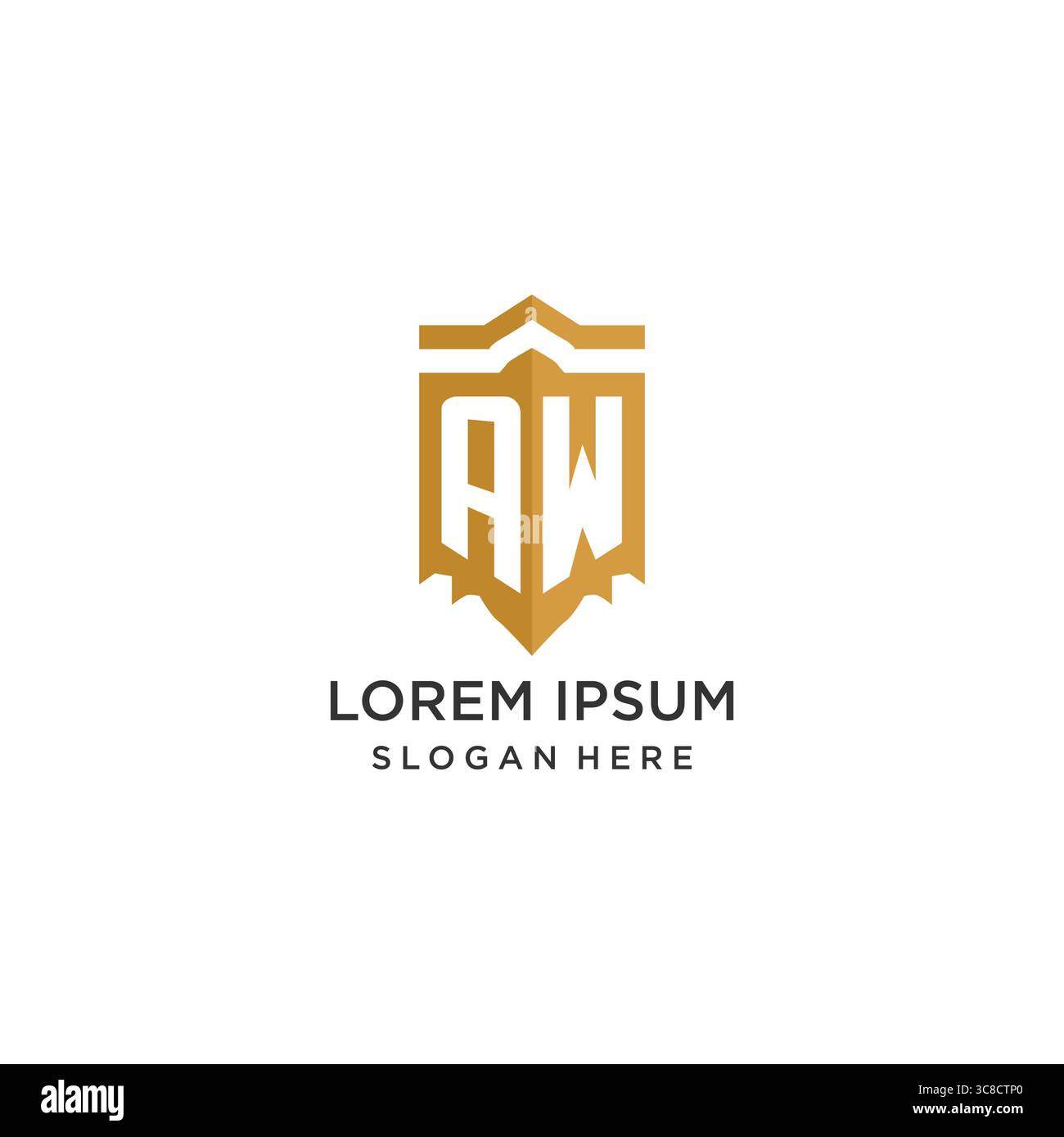 Monogram AW logo with shield geometric shape, elegant luxury initial logo design vector graphic Stock Vector