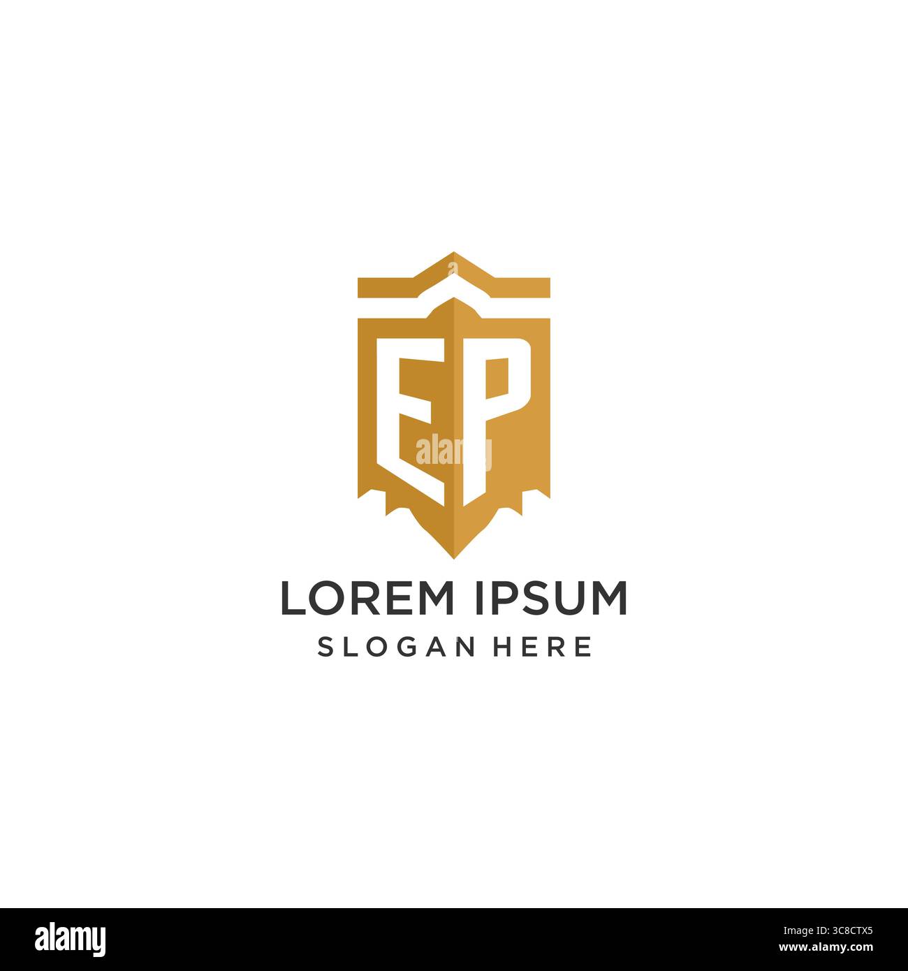 Monogram EP logo with shield geometric shape, elegant luxury initial logo design vector graphic Stock Vector