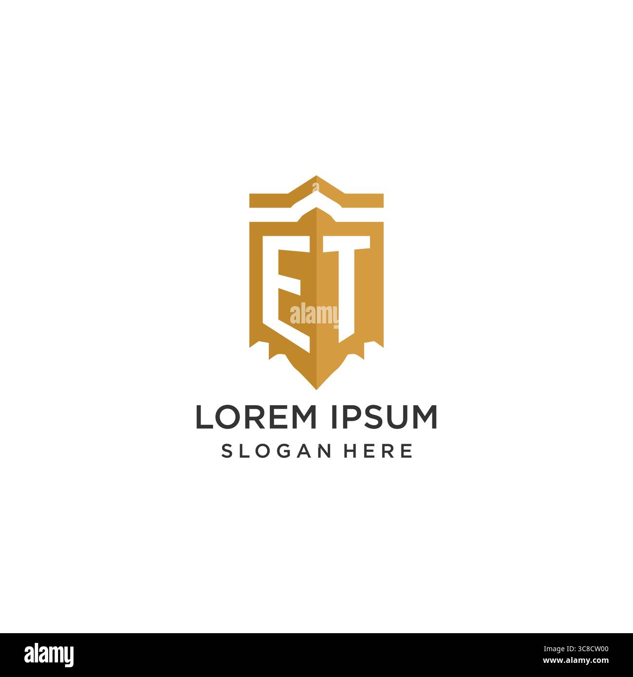 Monogram ET logo with shield geometric shape, elegant luxury initial logo design vector graphic Stock Vector