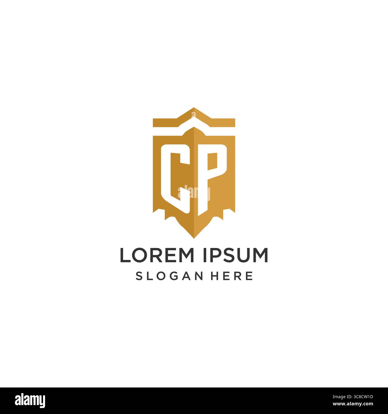 Monogram CP logo with shield geometric shape, elegant luxury initial logo design vector graphic Stock Vector