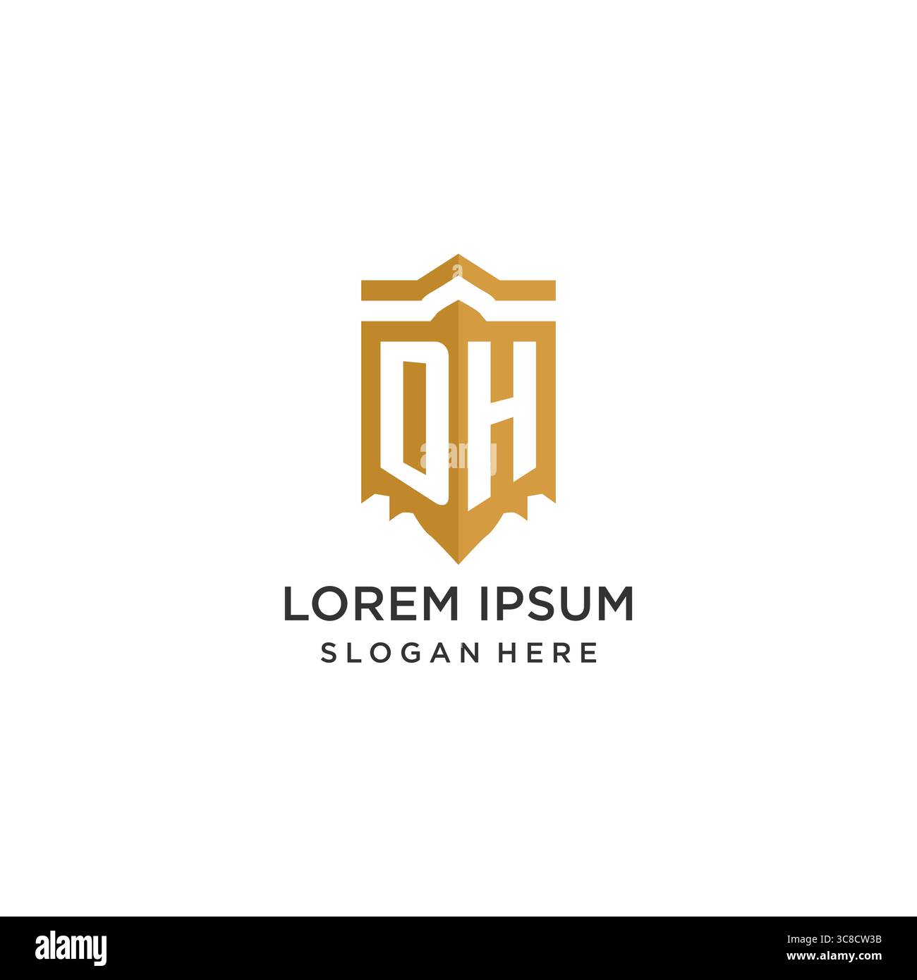 Monogram DH logo with shield geometric shape, elegant luxury initial logo design vector graphic Stock Vector