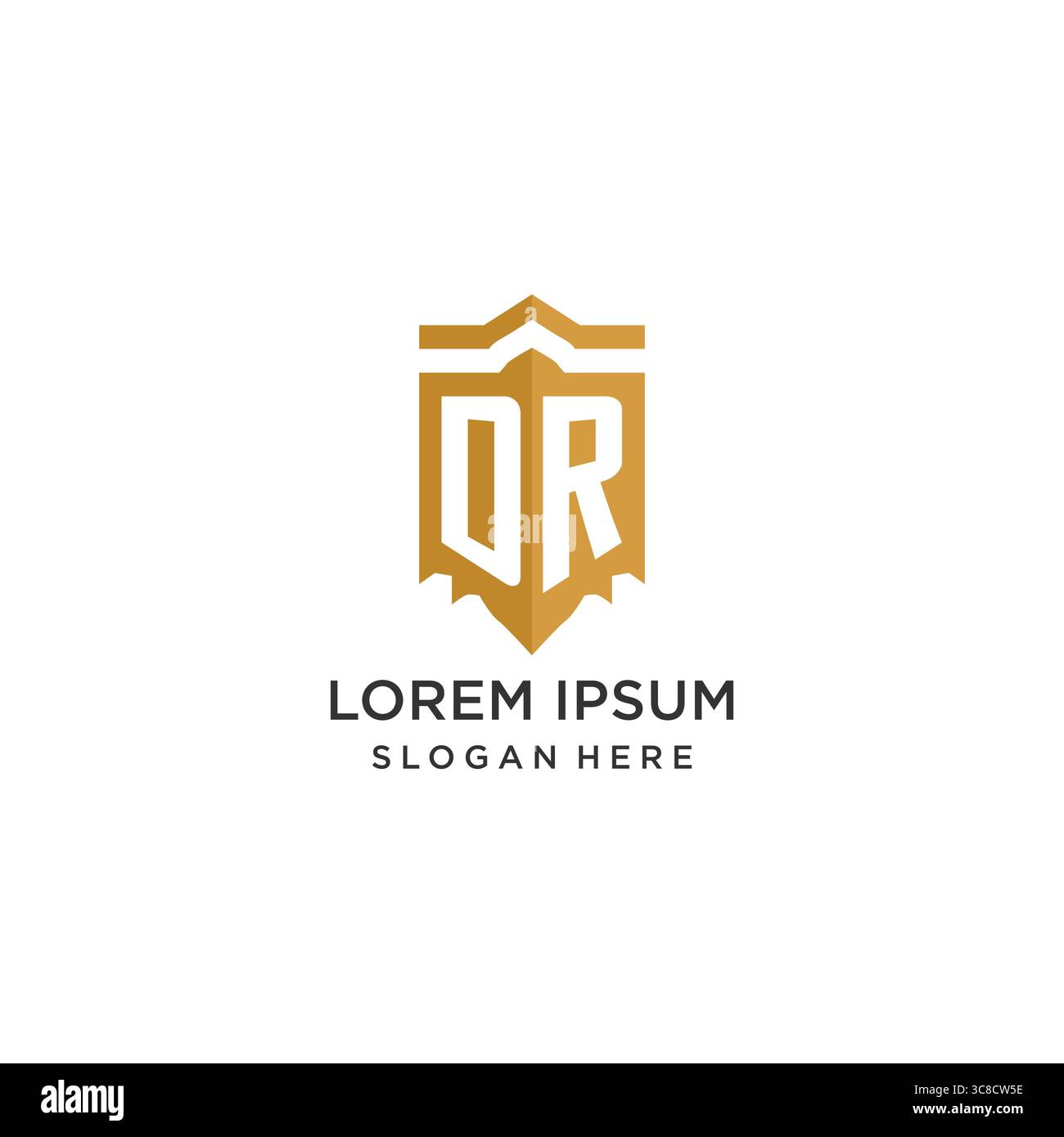 Monogram DR logo with shield geometric shape, elegant luxury initial logo design vector graphic Stock Vector