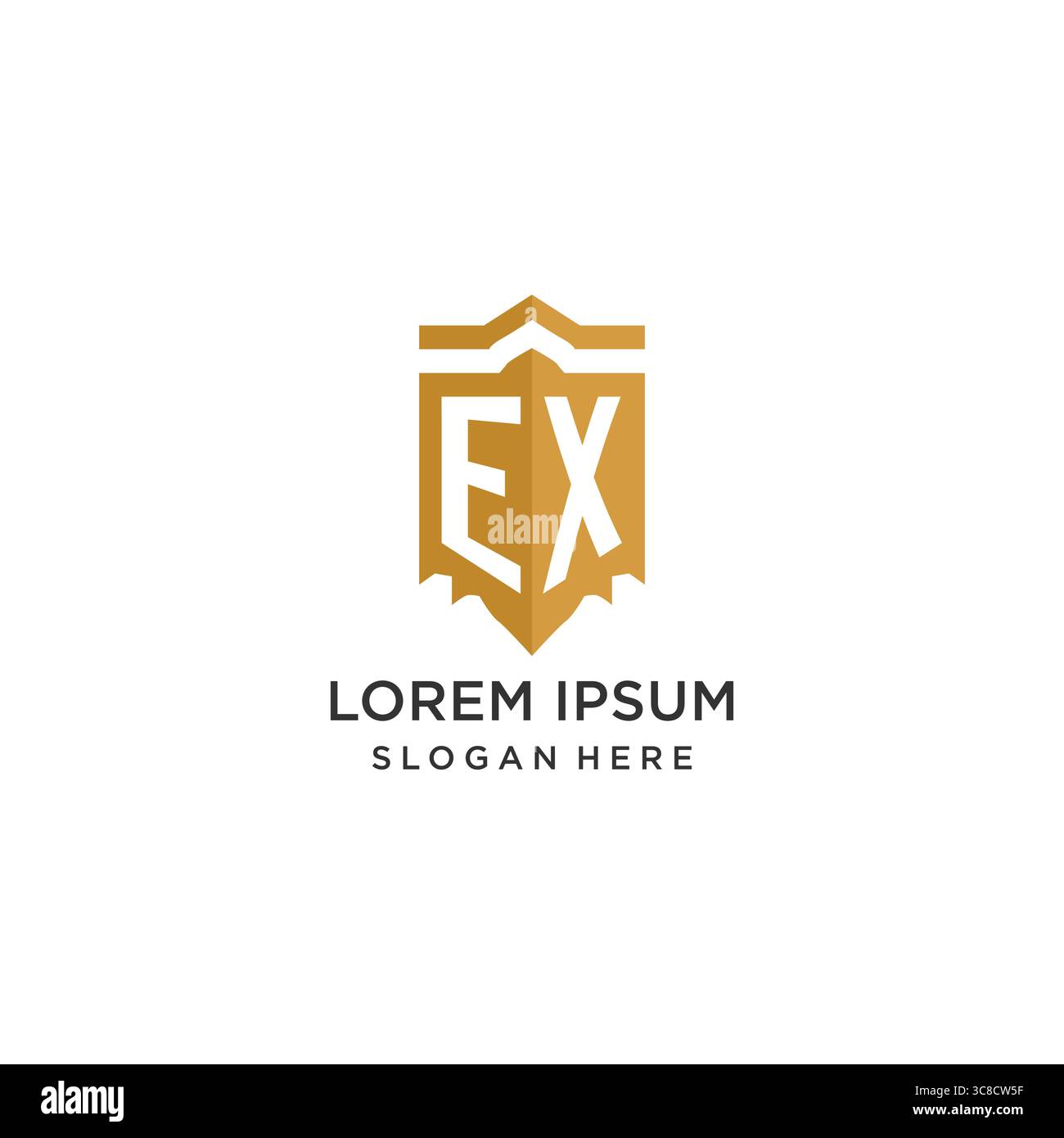Monogram EX logo with shield geometric shape, elegant luxury initial logo design vector graphic Stock Vector