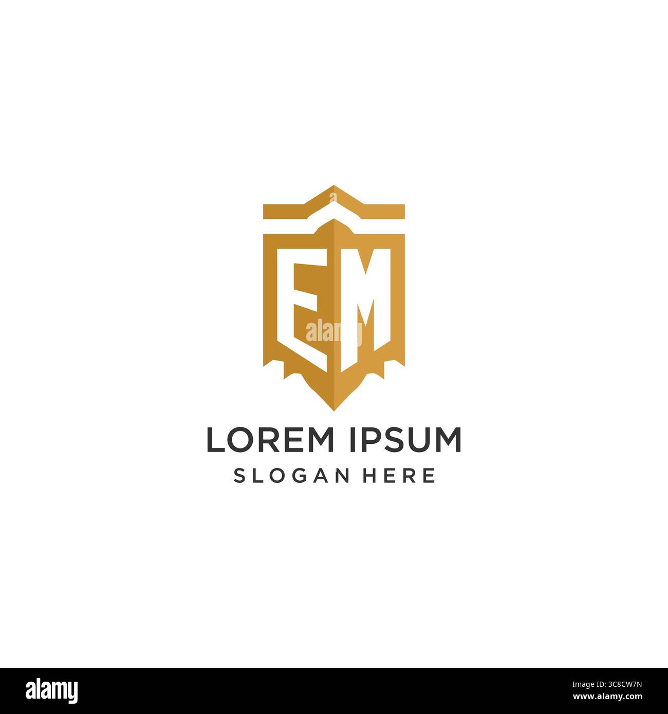 Monogram EM logo with shield geometric shape, elegant luxury initial logo design vector graphic Stock Vector