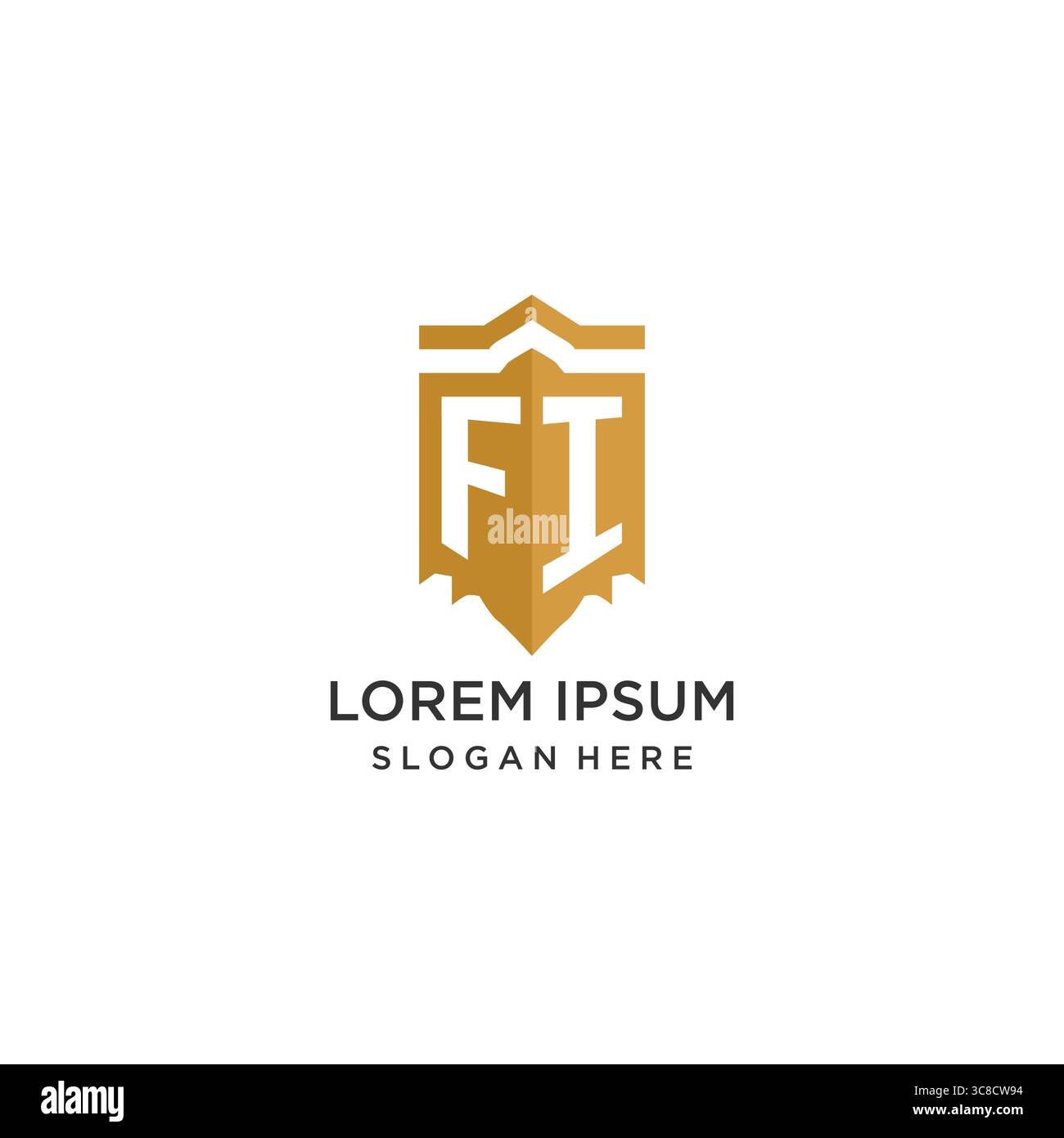 Monogram FI logo with shield geometric shape, elegant luxury initial logo design vector graphic Stock Vector