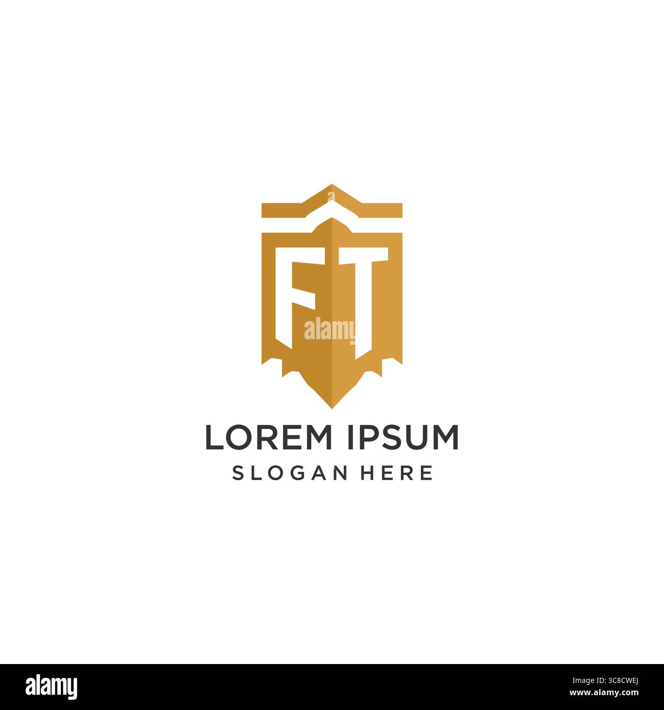 Monogram FT logo with shield geometric shape, elegant luxury initial logo design vector graphic Stock Vector