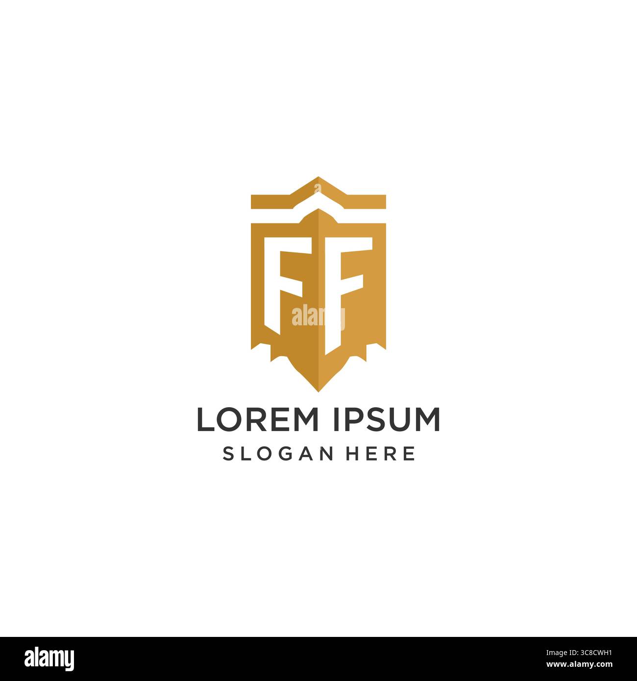 Monogram FF logo with shield geometric shape, elegant luxury initial logo design vector graphic Stock Vector