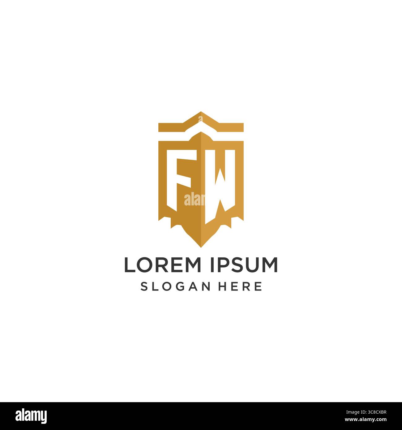 Monogram FW logo with shield geometric shape, elegant luxury initial logo design vector graphic Stock Vector