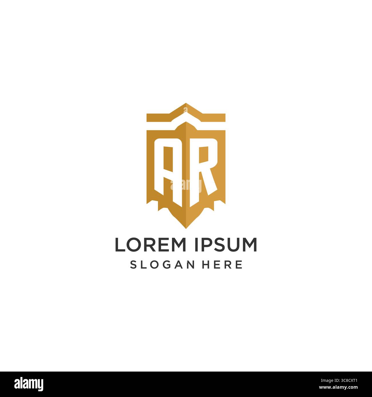 Monogram AR logo with shield geometric shape, elegant luxury initial logo design vector graphic Stock Vector