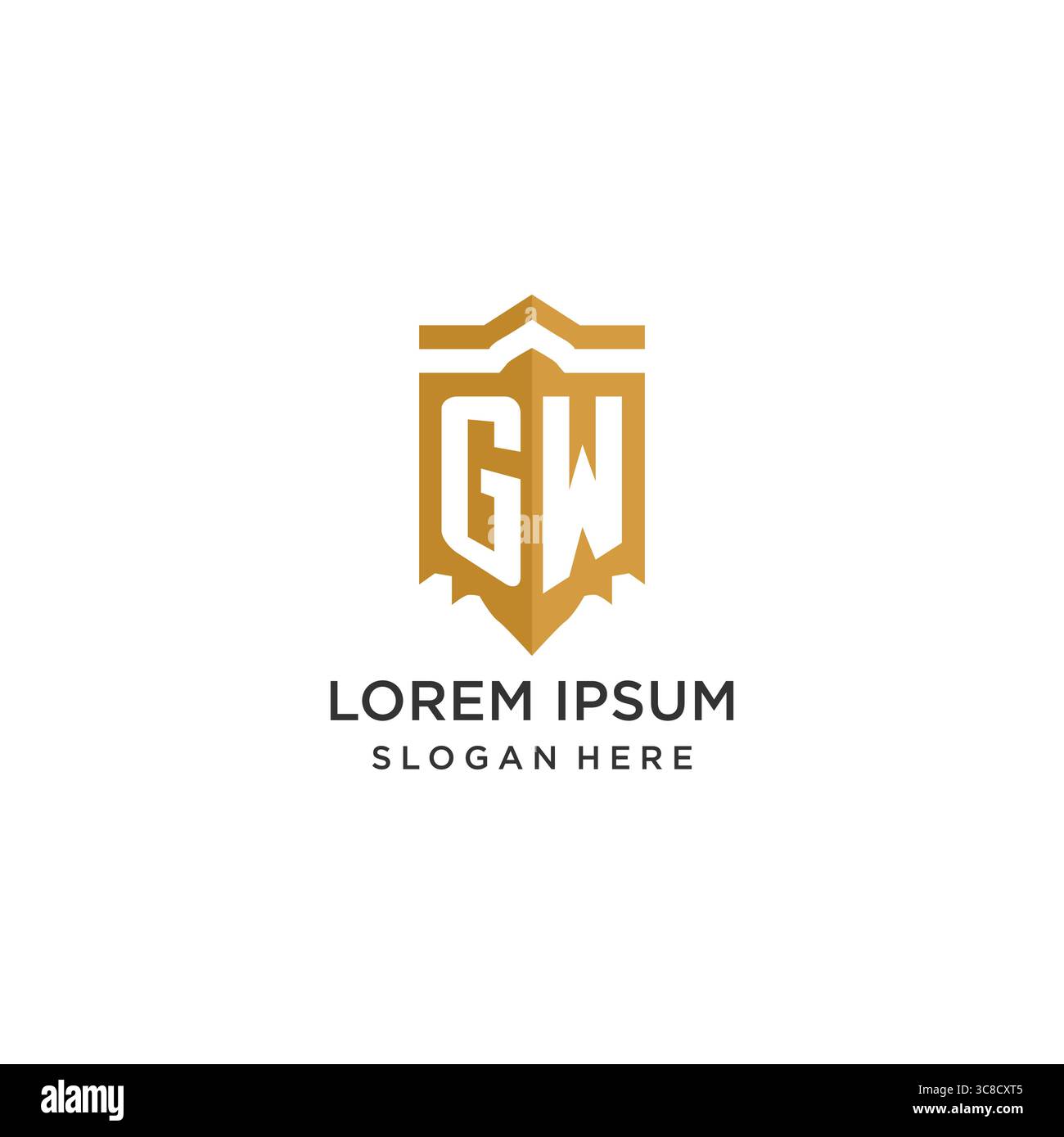 Monogram GW logo with shield geometric shape, elegant luxury initial logo design vector graphic Stock Vector