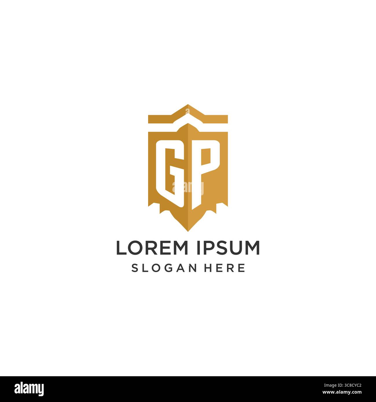 Monogram GP logo with shield geometric shape, elegant luxury initial logo design vector graphic Stock Vector