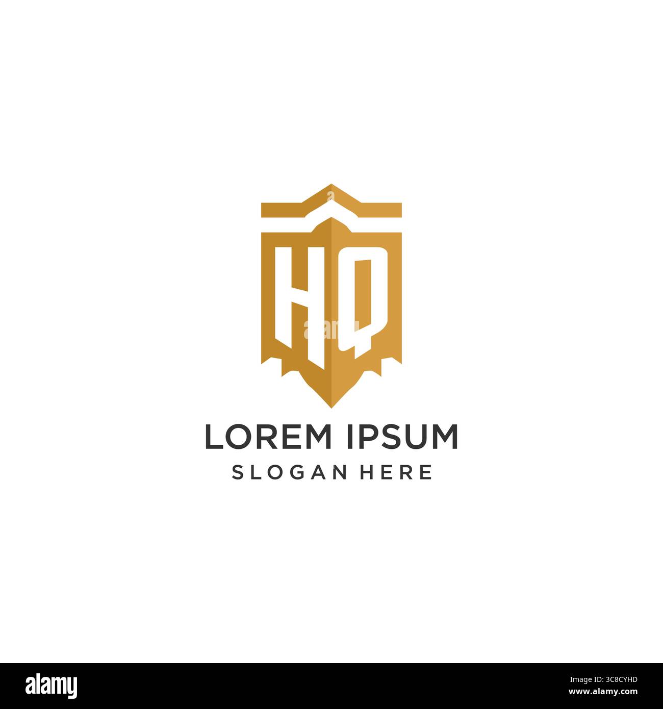 Monogram HQ logo with shield geometric shape, elegant luxury initial logo design vector graphic Stock Vector