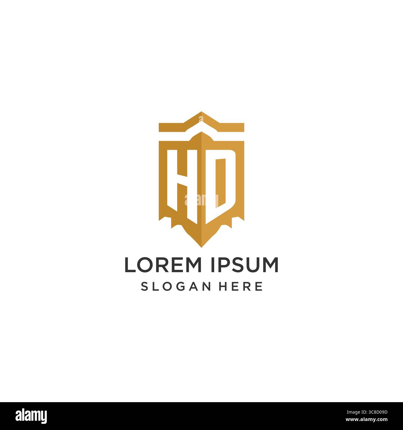 Monogram HD logo with shield geometric shape, elegant luxury initial logo design vector graphic Stock Vector