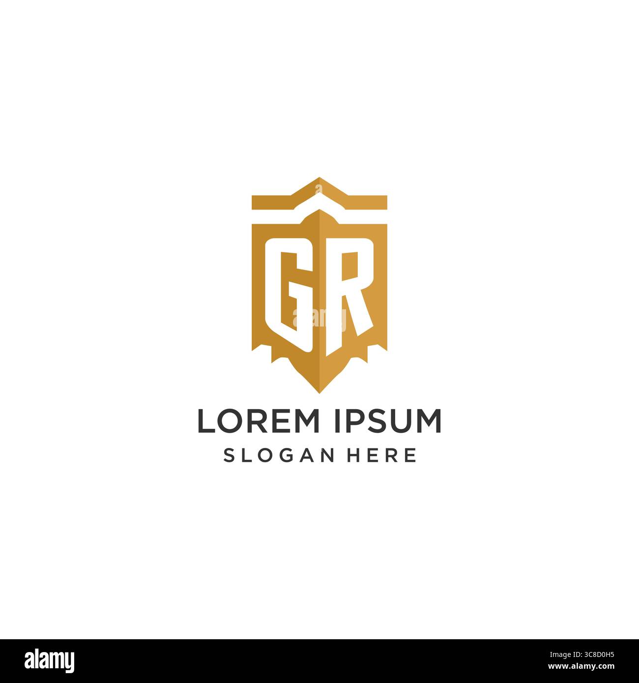 Monogram GR logo with shield geometric shape, elegant luxury initial logo design vector graphic Stock Vector