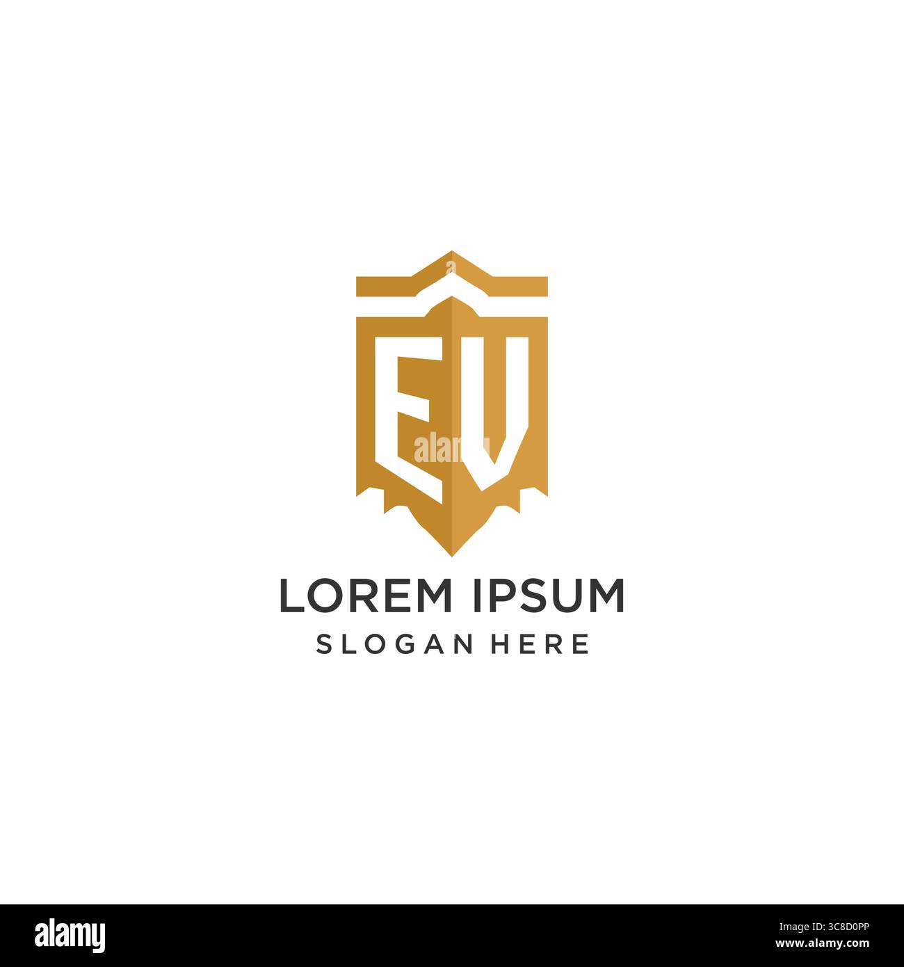 Monogram EV logo with shield geometric shape, elegant luxury initial logo design vector graphic Stock Vector