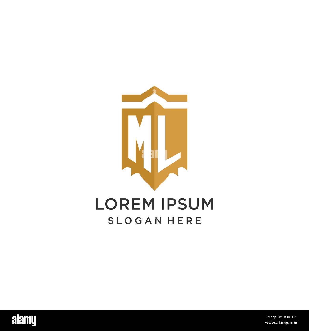 Monogram ML logo with shield geometric shape, elegant luxury initial logo design vector graphic Stock Vector