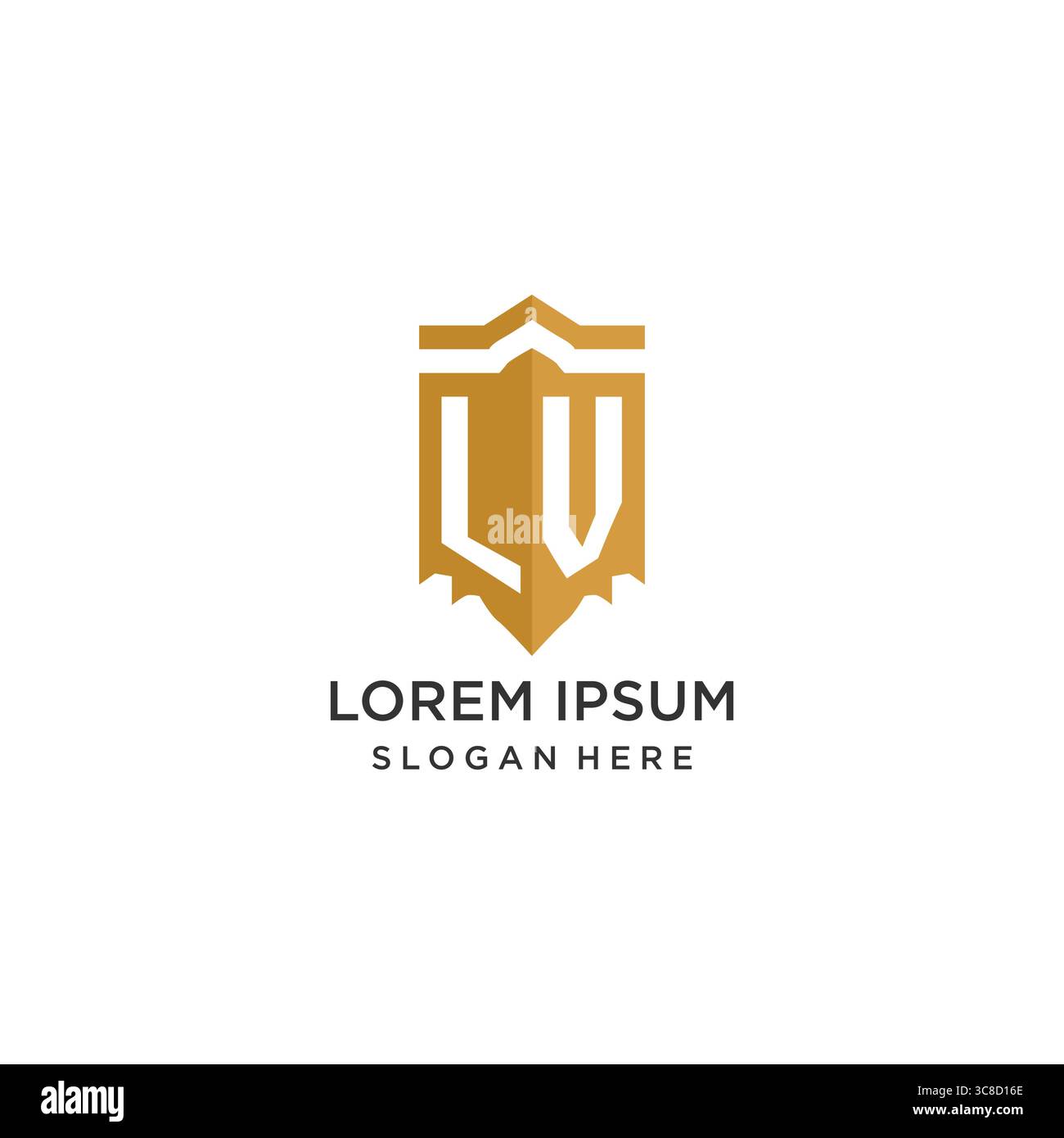 Monogram LV logo with shield geometric shape, elegant luxury initial logo design vector graphic Stock Vector