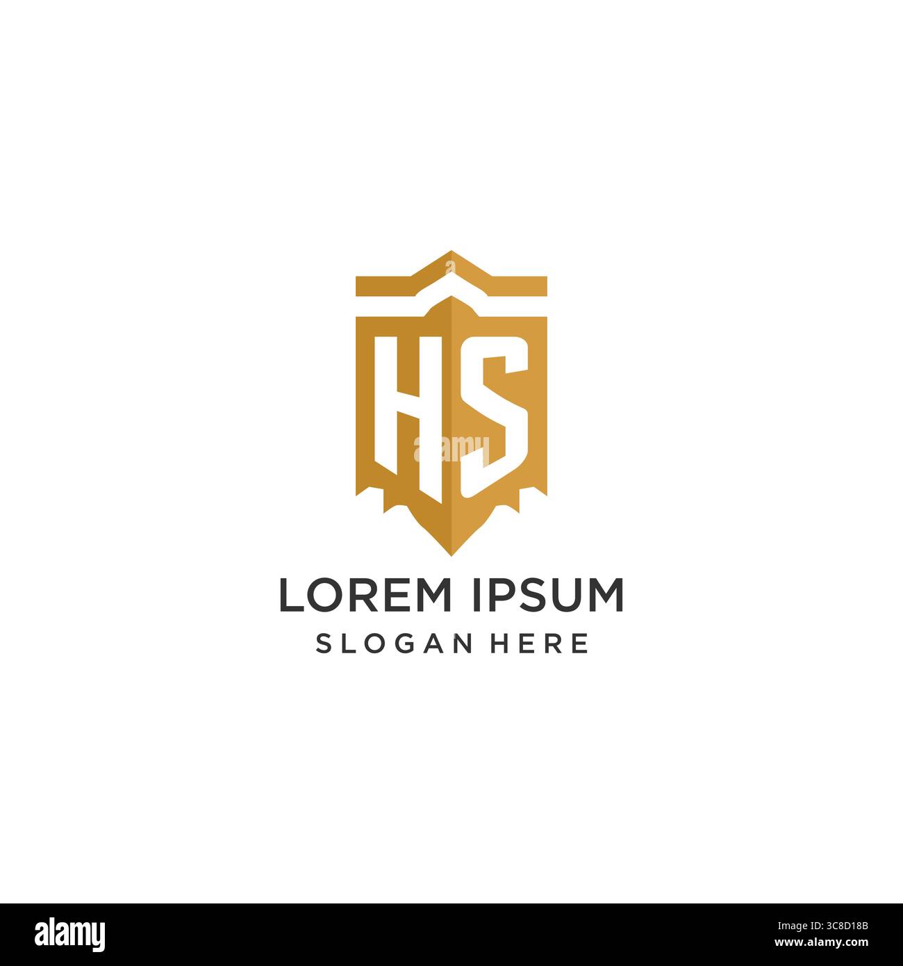 Monogram HS logo with shield geometric shape, elegant luxury initial logo design vector graphic Stock Vector