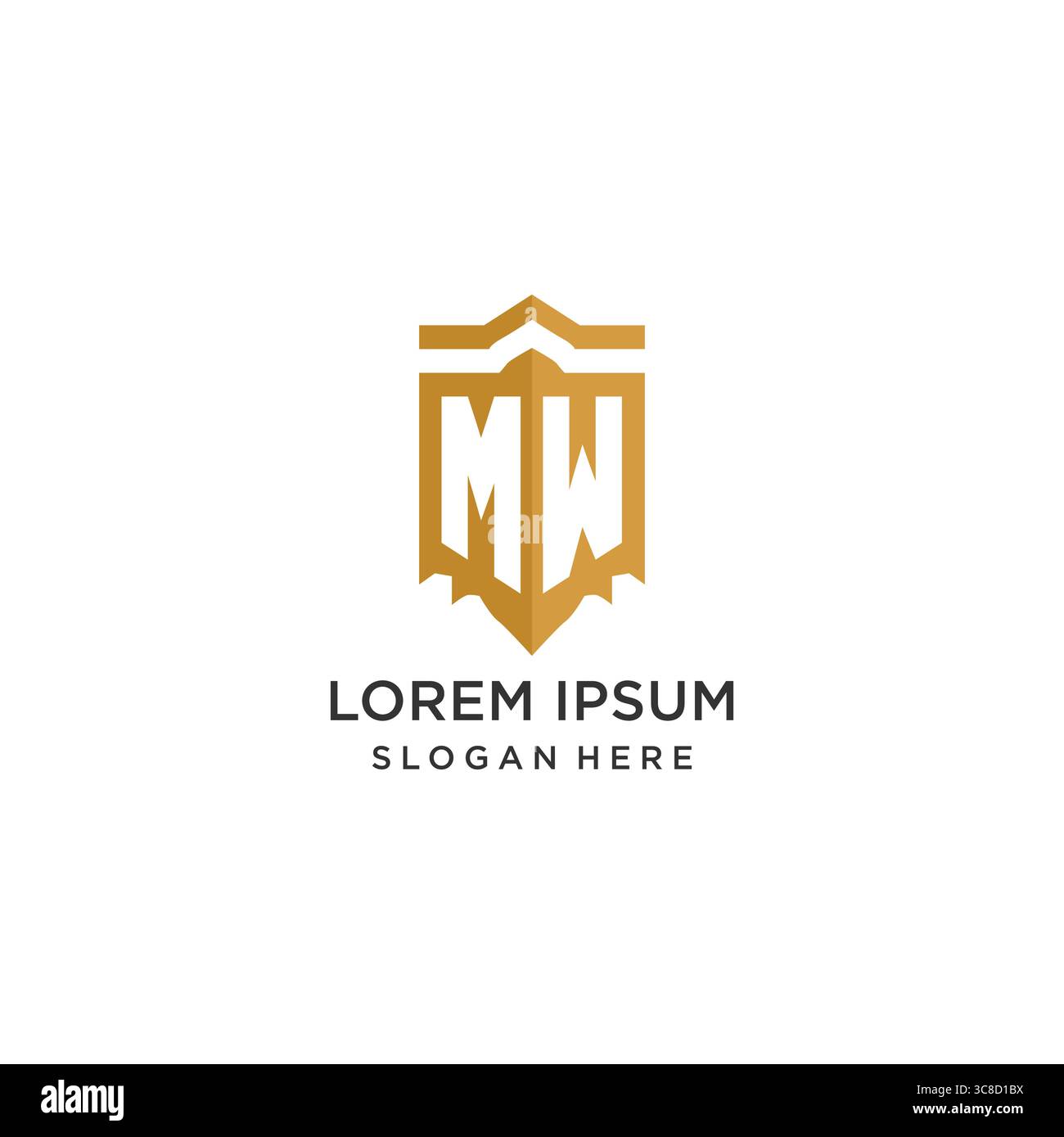 Monogram MW logo with shield geometric shape, elegant luxury initial logo design vector graphic Stock Vector