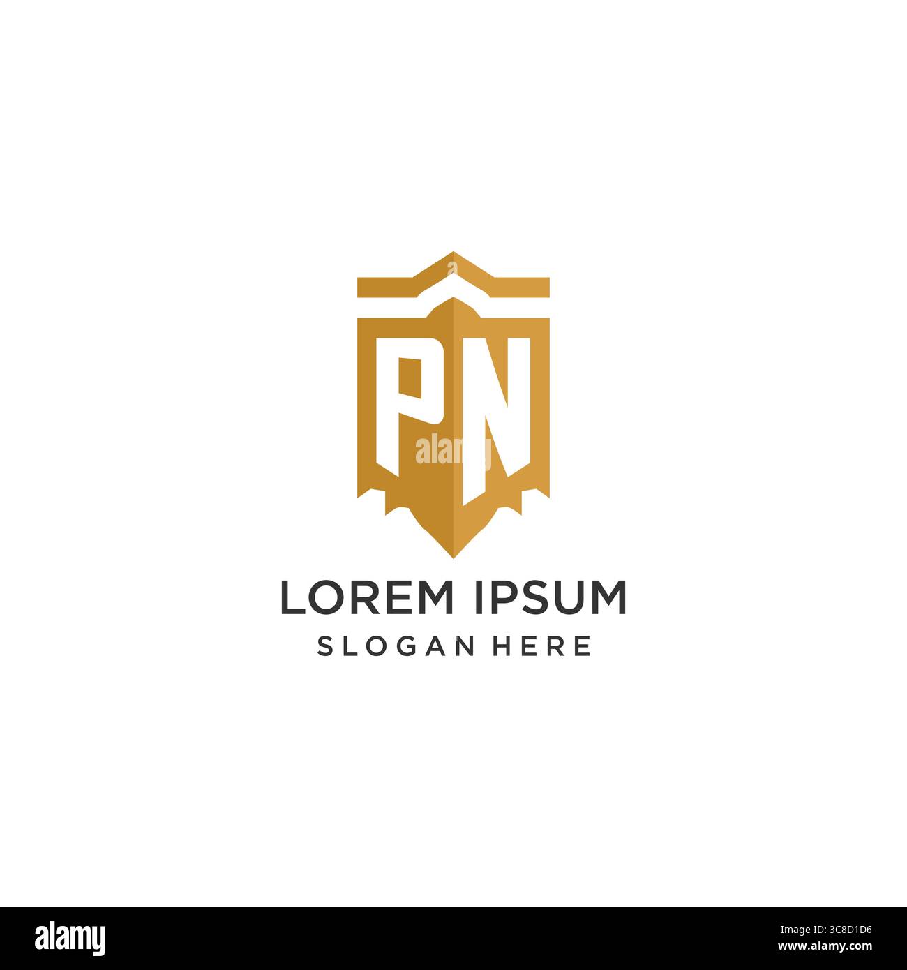 Monogram PN logo with shield geometric shape, elegant luxury initial logo design vector graphic Stock Vector