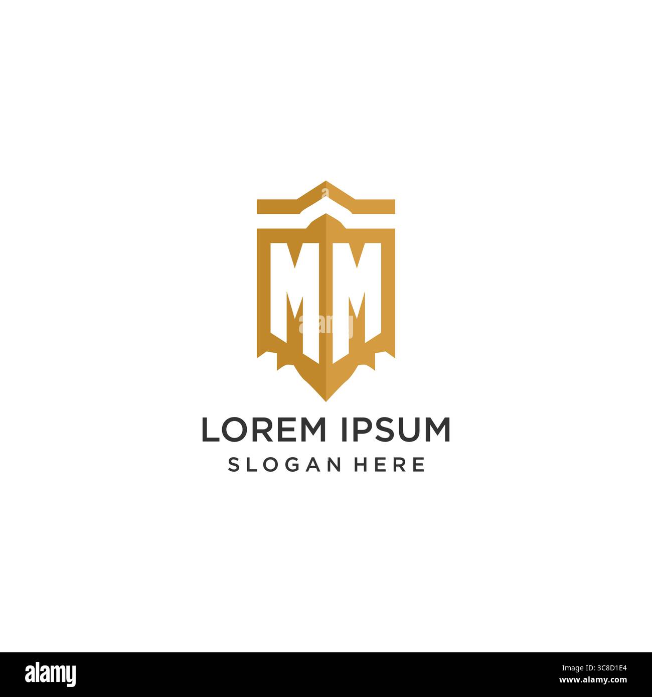Monogram MM logo with shield geometric shape, elegant luxury initial logo design vector graphic Stock Vector