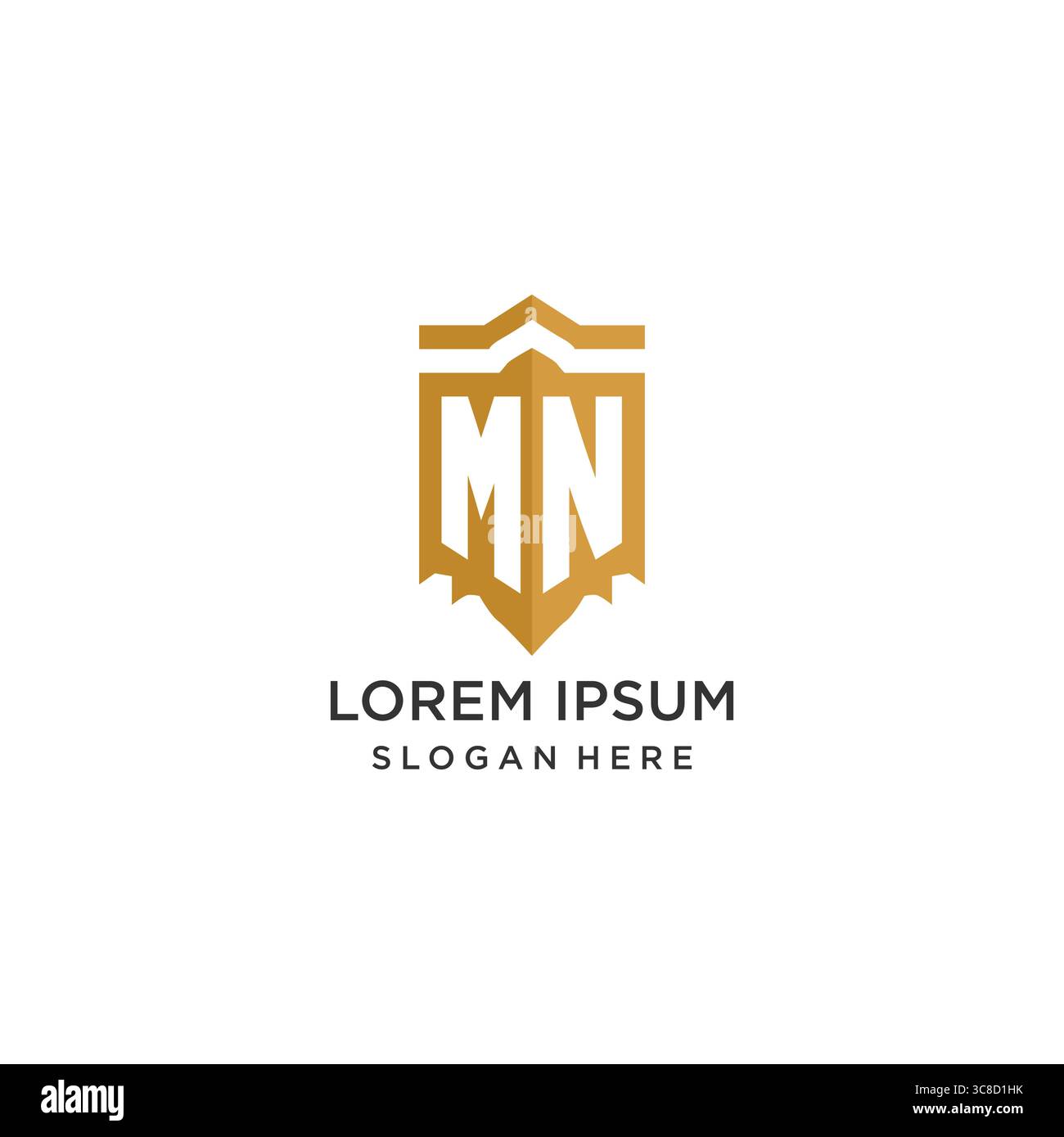 Monogram MN logo with shield geometric shape, elegant luxury initial logo design vector graphic Stock Vector