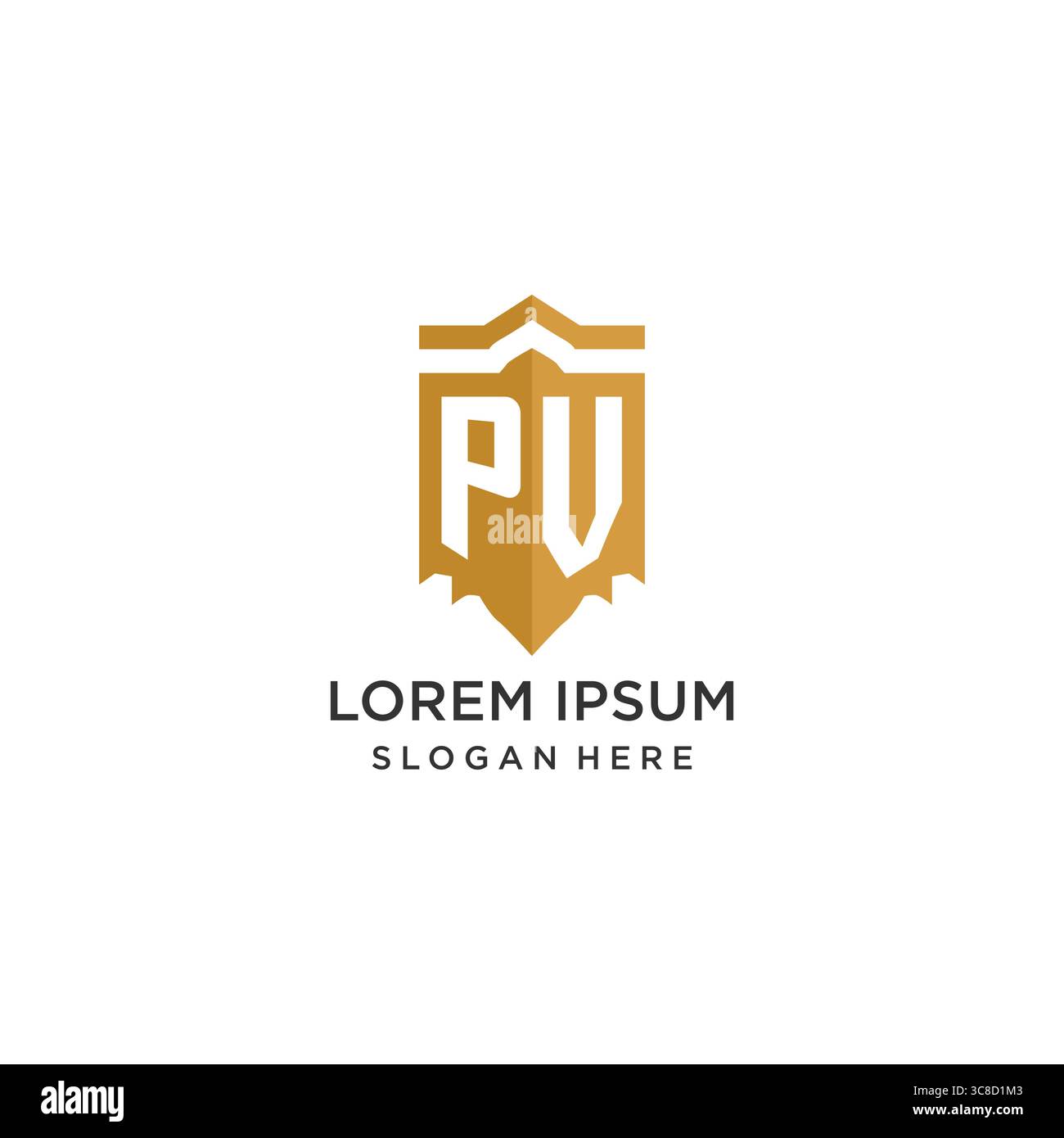 Monogram PV logo with shield geometric shape, elegant luxury initial logo design vector graphic Stock Vector
