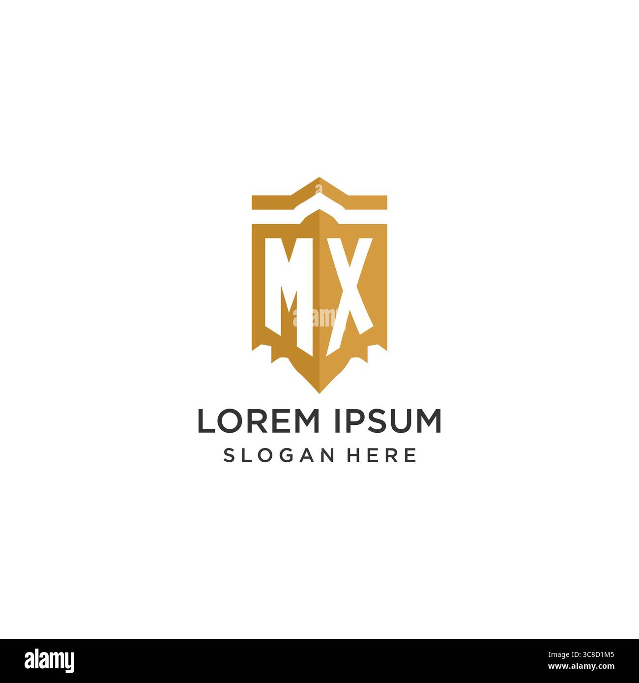 Monogram MX logo with shield geometric shape, elegant luxury initial logo design vector graphic Stock Vector
