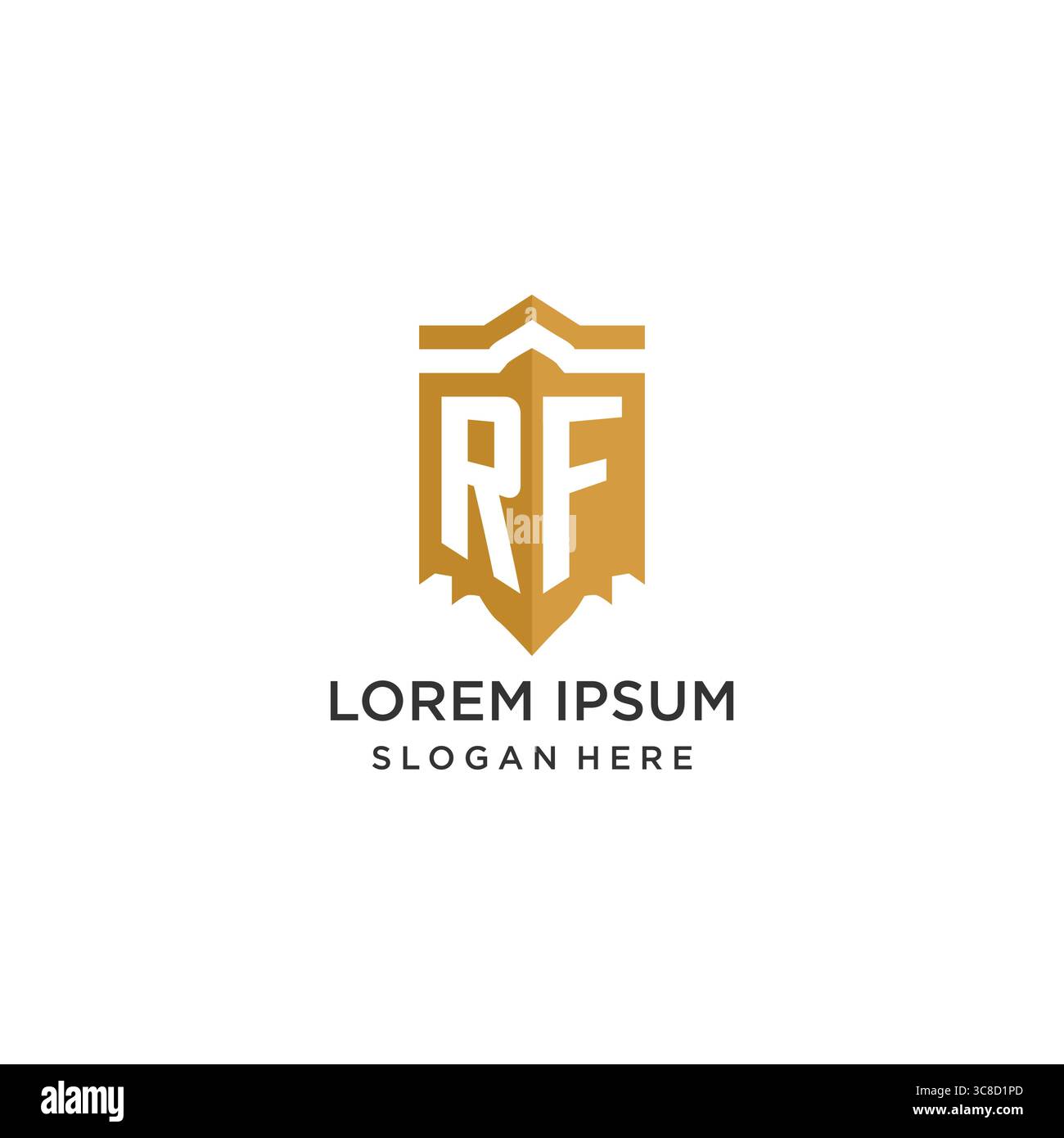 Monogram RF logo with shield geometric shape, elegant luxury initial logo design vector graphic Stock Vector